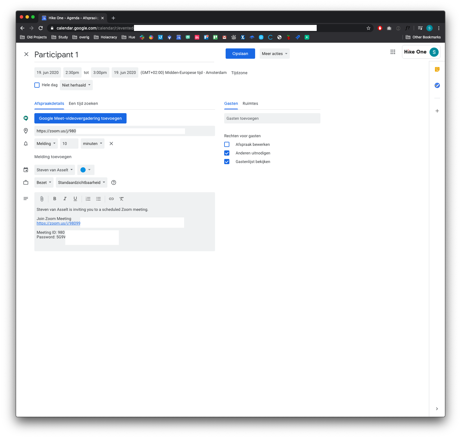 Meeting in Google Calendar
