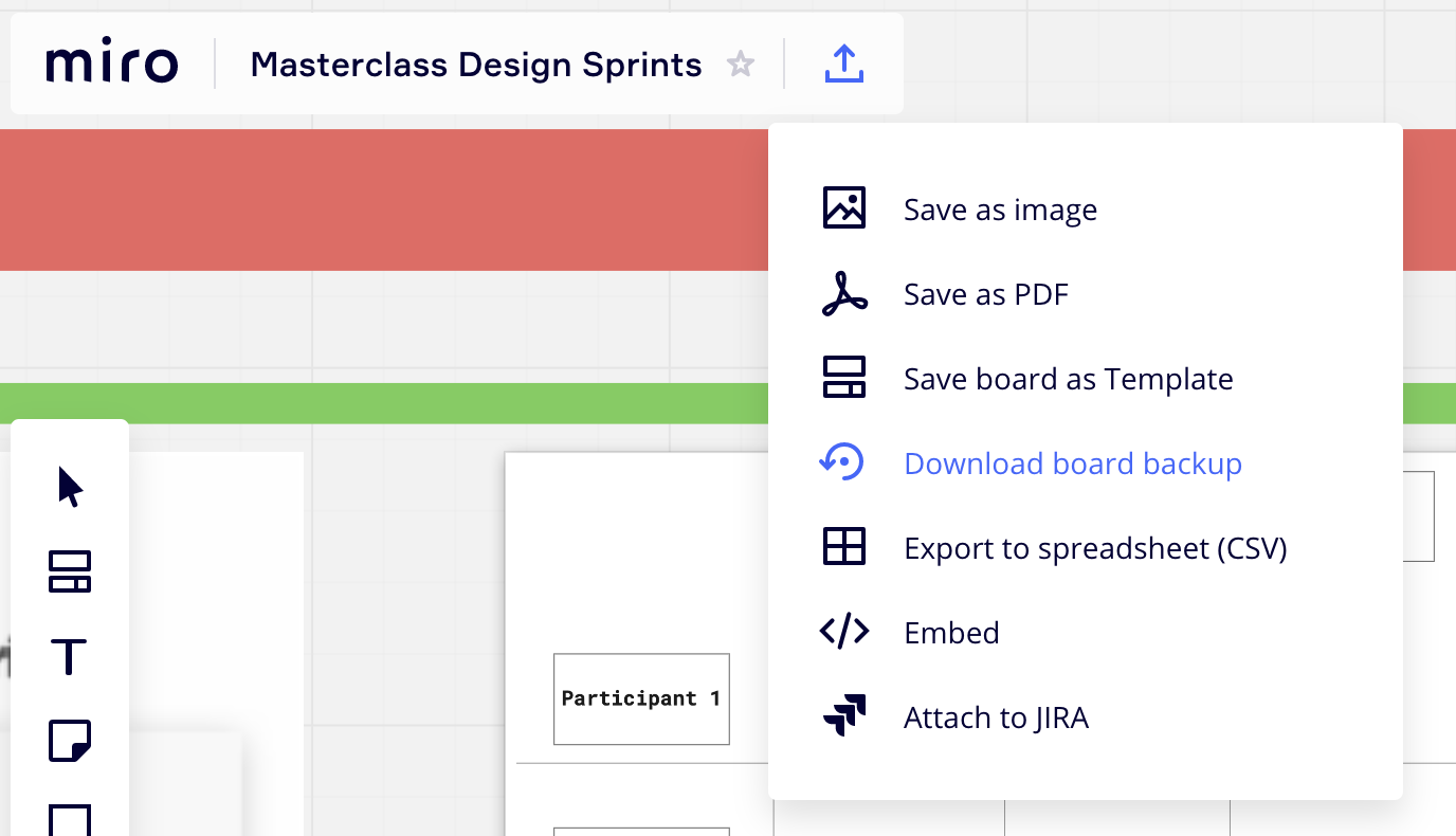 Find the back-up button next to the board title (top left corner)