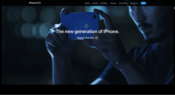 Apple uses demonstrative animations, triggered by scroll, to show off the iPhone XR display.
