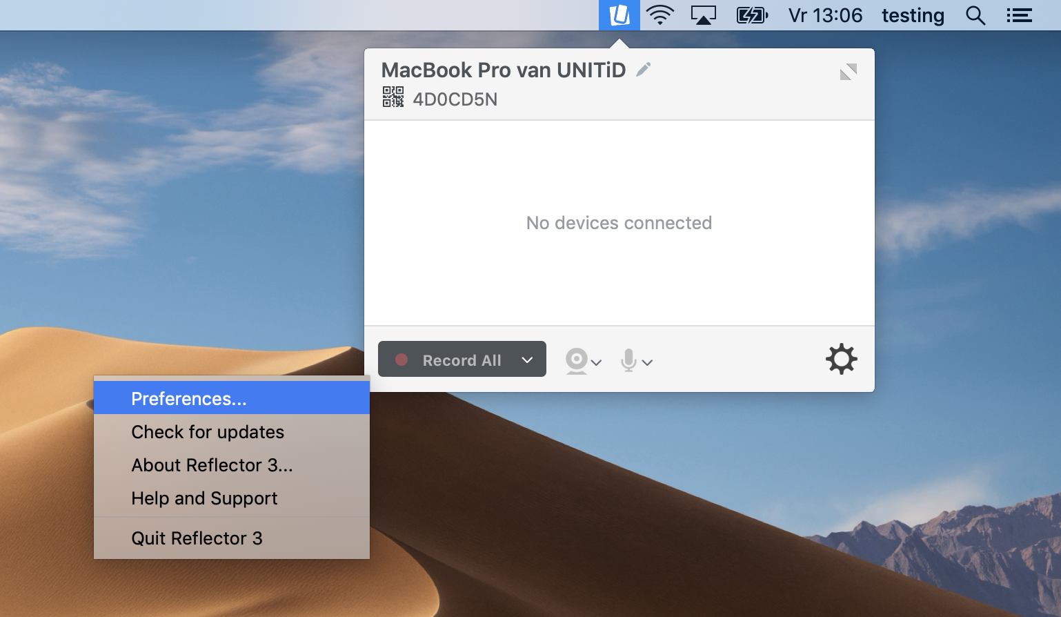 Where to find the preferences in Reflector 3