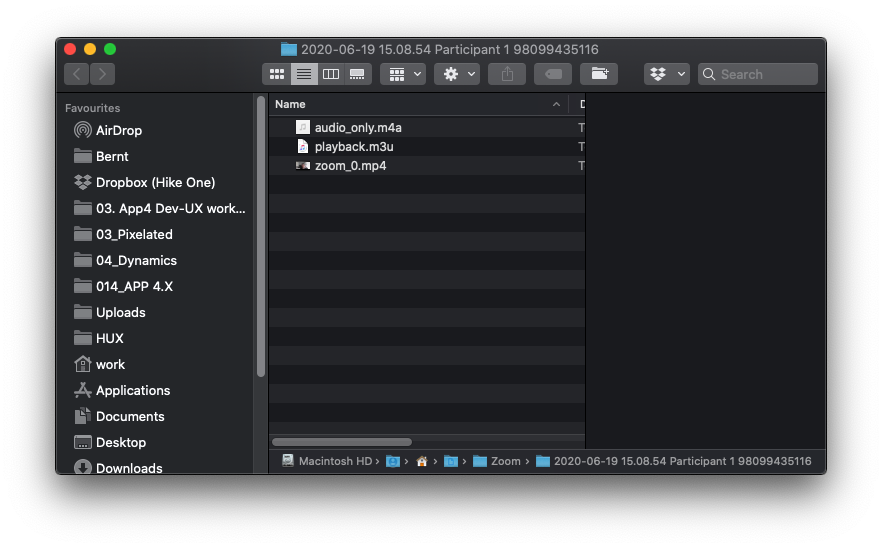 Saved recording in a folder